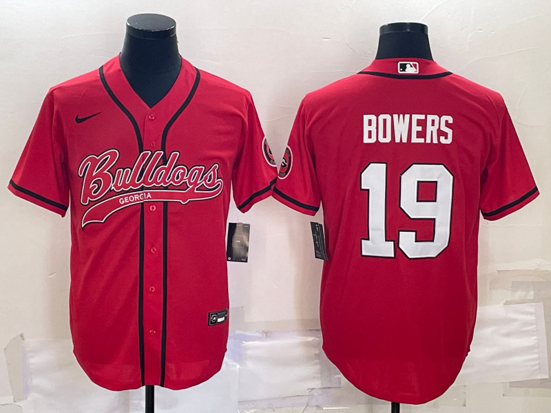 Georgia Bulldogs #19 Brock Bowers Red With Patch Cool Base Stitched Baseball Jersey